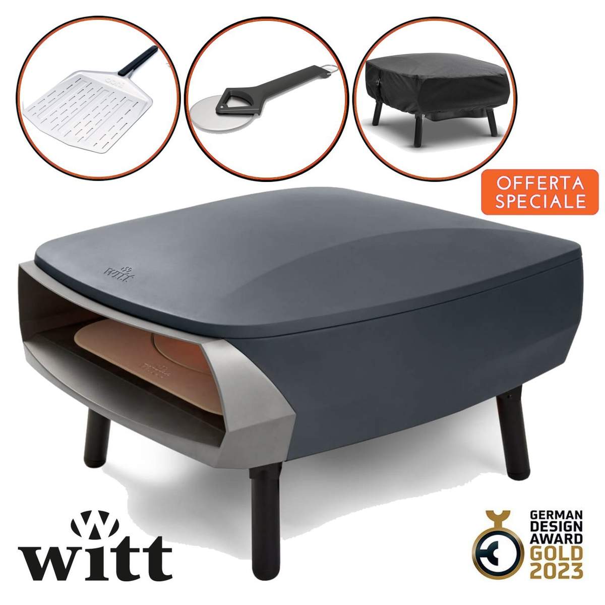 Set forno pizza Etna Rotante 2.0 Witt + pala in alluminio + copertura + rotella Witt - immagine 3