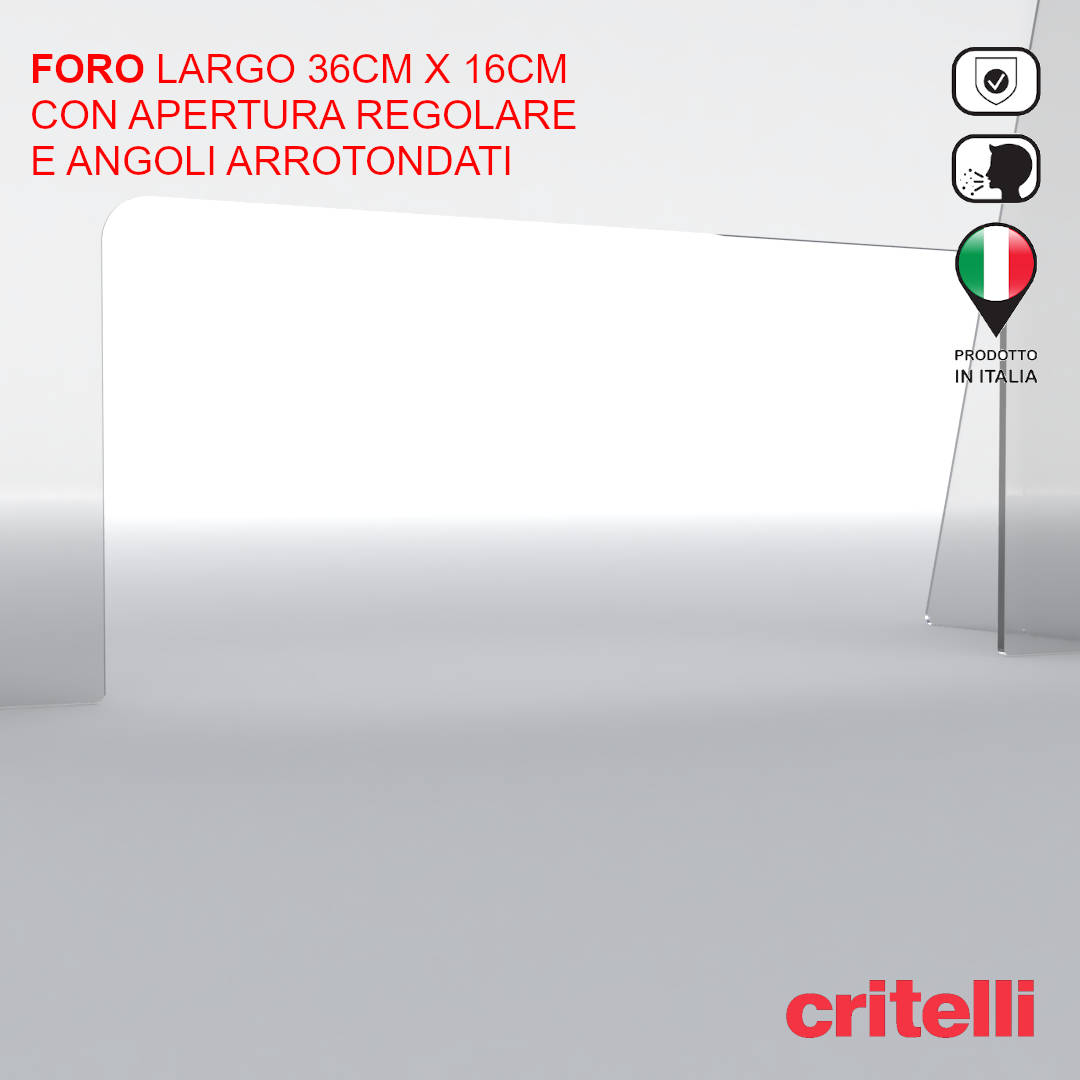 Barriera plexiglass e policarbonato parafiato di protezione con schermo trasparente e foro centrale L200 H100 cm TOP - immagine 4