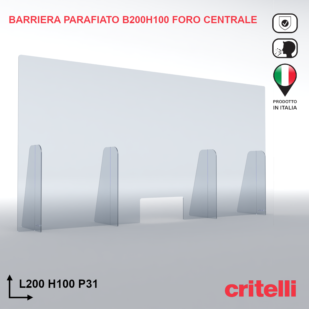 Barriera plexiglass e policarbonato parafiato di protezione con schermo trasparente e foro centrale L200 H100 cm TOP - immagine 7